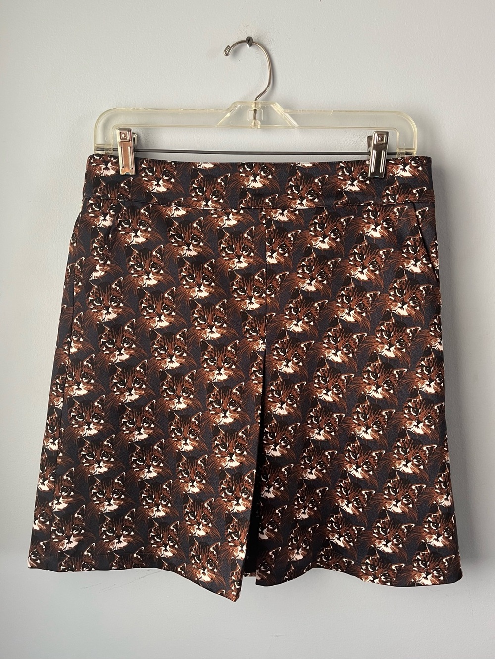 Frock Shop Cat Face Print Brown & Navy Mini Skirt Size M